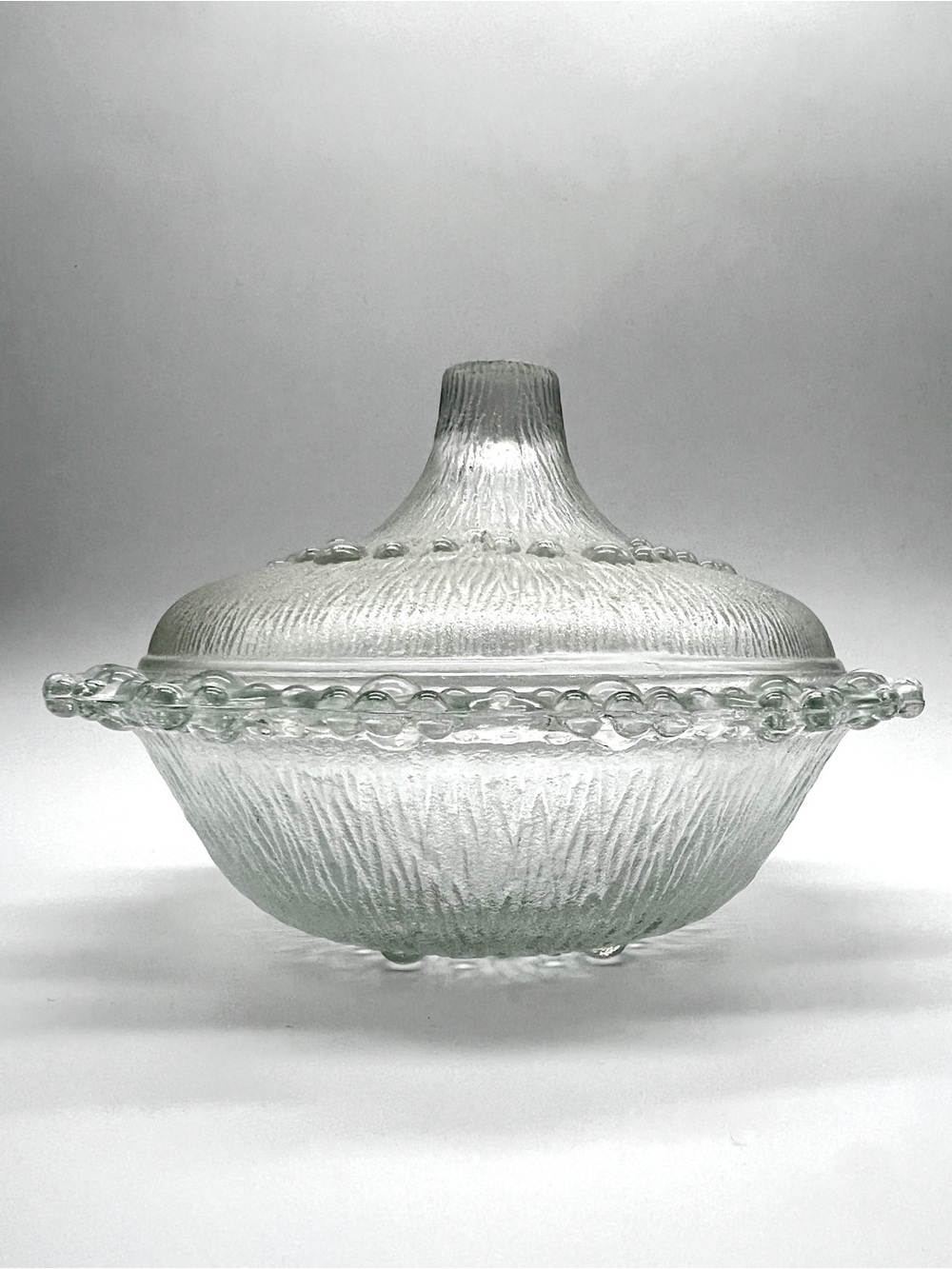 Vintage Masserini Barocco Lidded Candy Dish Made in Italy Frosted Bubble Glass